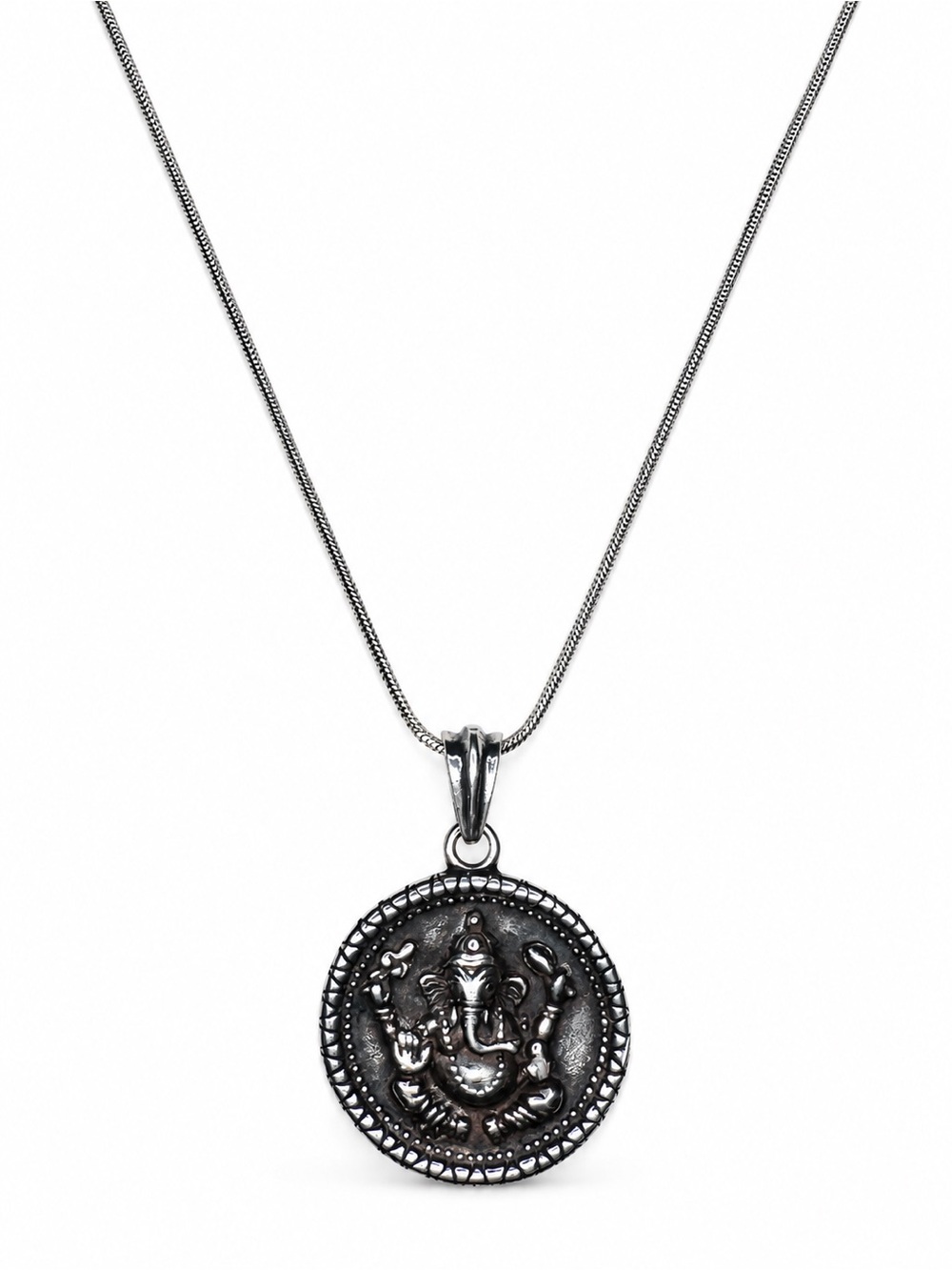 Reversible Ganesha Om Silver-Tone Pendant Necklace 18–21 Inch